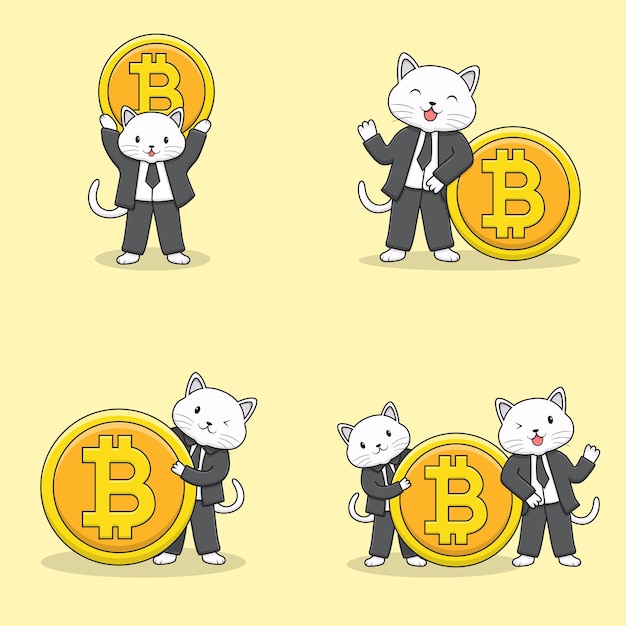 Cute tuxedo cat character with coin collection