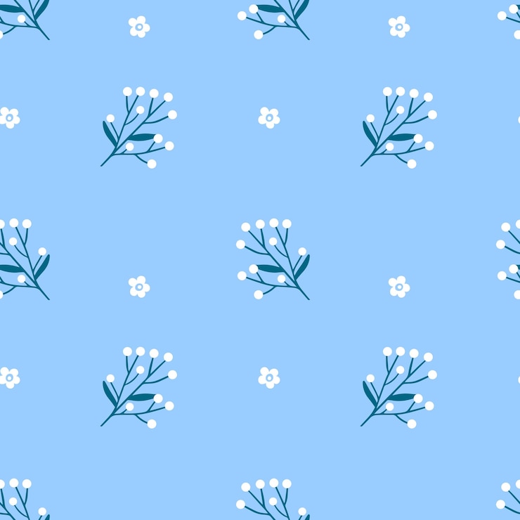 Vector cute twigs with white flowers seamless pattern for fobric clothes and paper