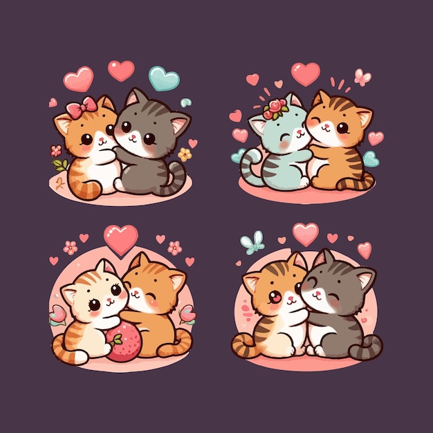 Cute twin cat with Valentine vector tshirt design