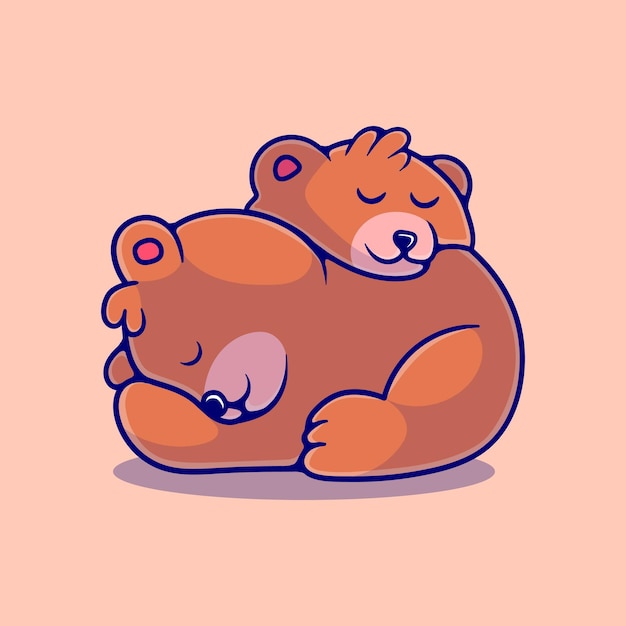 Cute two bears sleeping together illustration suitable for mascot sticker and tshirt design