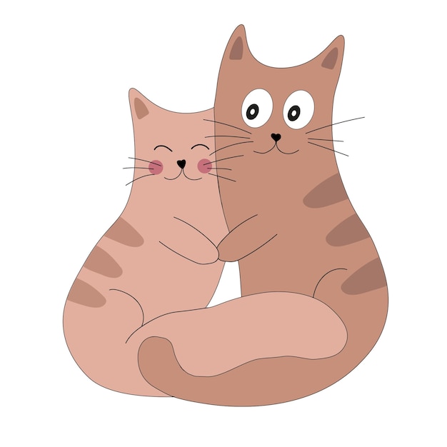 Vector cute two cats in love animal vector illustration for greeting card or poster