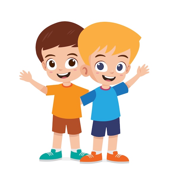 Cute two little boys greetings vector illustration