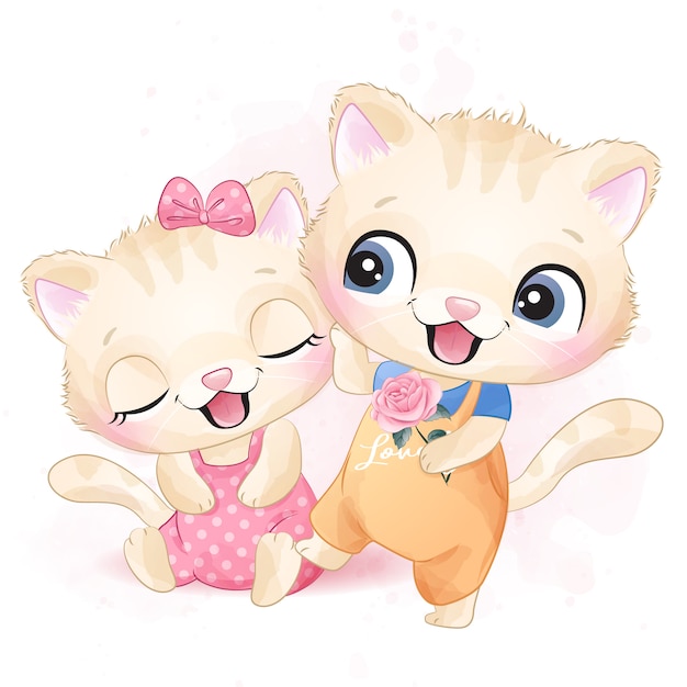 Vector cute two little kitty illustration