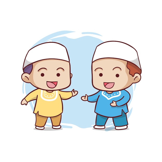 Cute two moslem children illustration