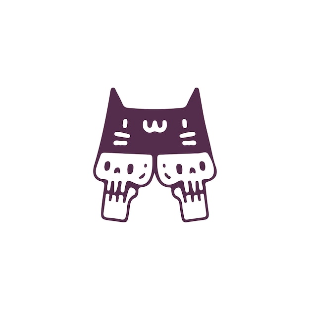 Cute two skulls head wearing cat hat, illustration for t-shirt, sticker, or apparel merchandise.