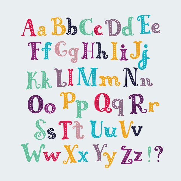 Cute typography letters set Uppercase and lowercase characters numbers and special symbols