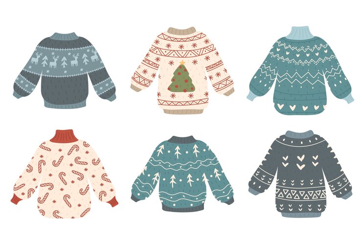 Vector かわいい醜いクリスマスセーターコレクション
