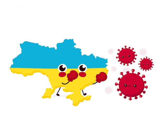 Cute ukraine fight with coronavirus infection. flat style cartoon character illustration