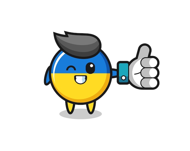 Cute ukraine flag badge with social media thumbs up symbol , cute style design for t shirt, sticker, logo element