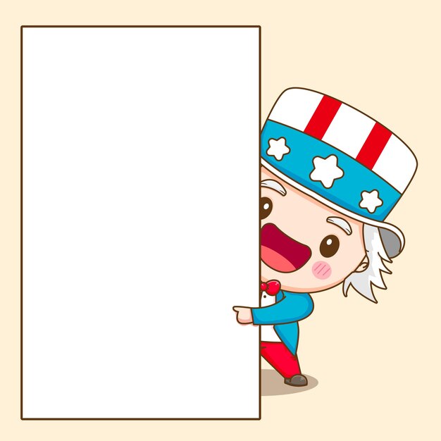 Vector cute uncle sam holding blank paper cartoon character illustration