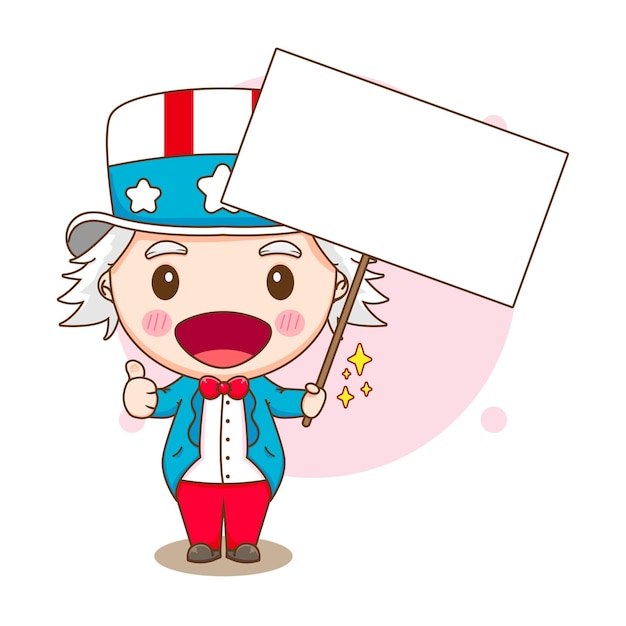 Cute uncle sam holding empty board cartoon character