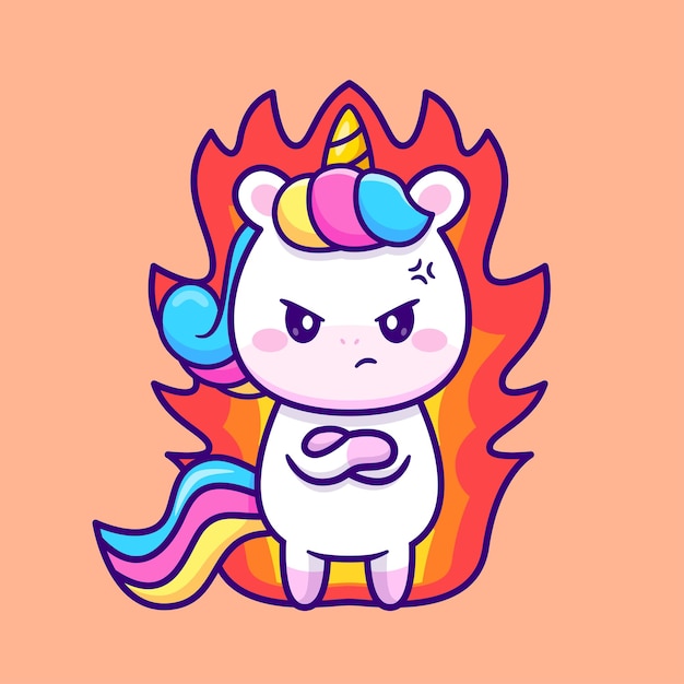 Vector cute unicorn angry cartoon vector icon illustration. animal nature icon concept isolated premium vector. flat cartoon style
