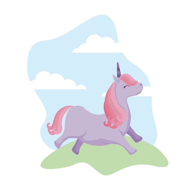 Cute unicorn animal in landscape