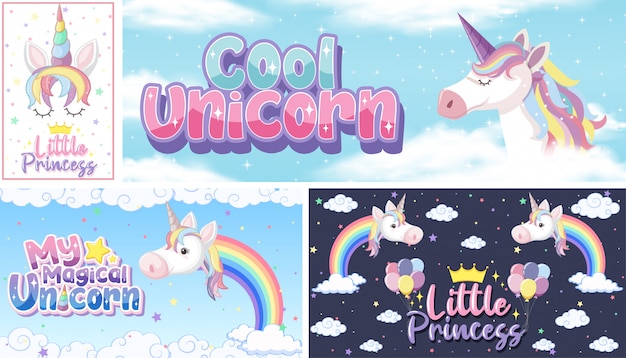 Cute unicorn banner on pastel background color