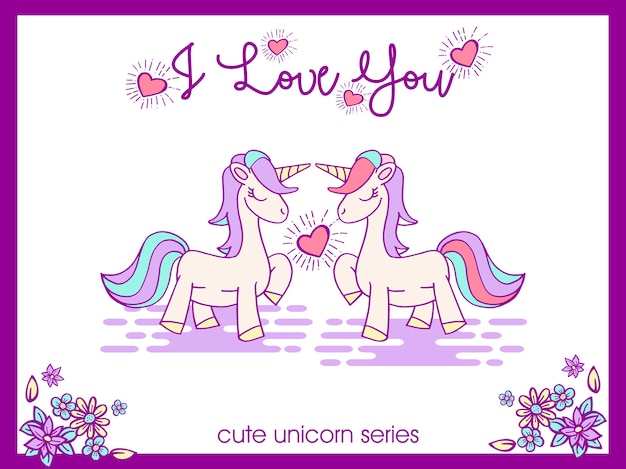 cute unicorn birthday greeting illustration