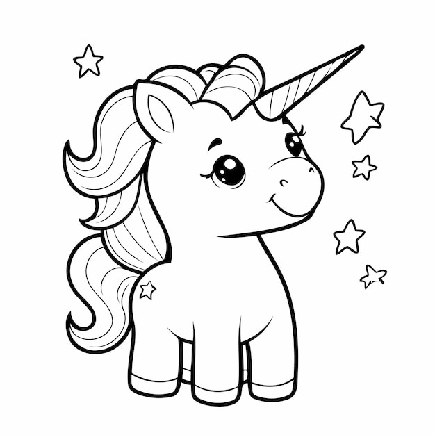 Cute Unicorn Black and White Illustration Doodle Style