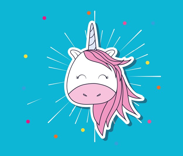 cute unicorn over blue background