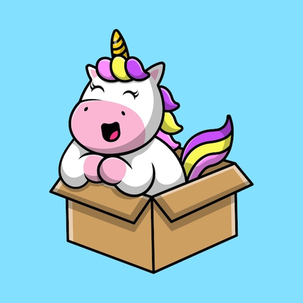 Cute Unicorn In Box Cartoon Vector Icon Illustration