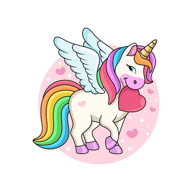 Simpatico unicorno porta amore con sorriso cartone animato icona vettore animale illustrazione isolata su vettore premium