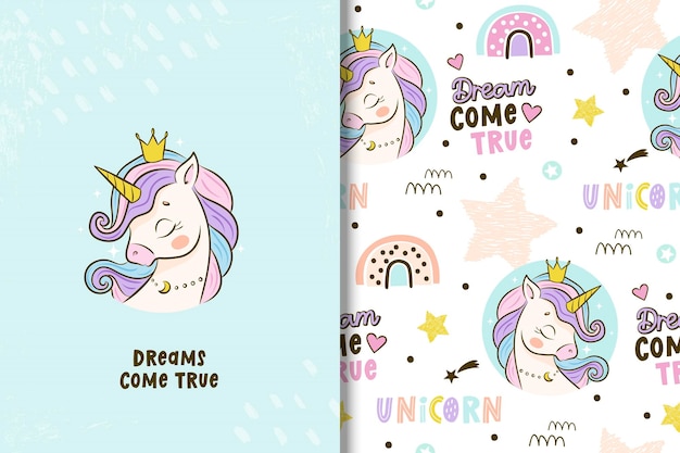 Carta di unicorno carino e sfondo per bambini senza cuciture