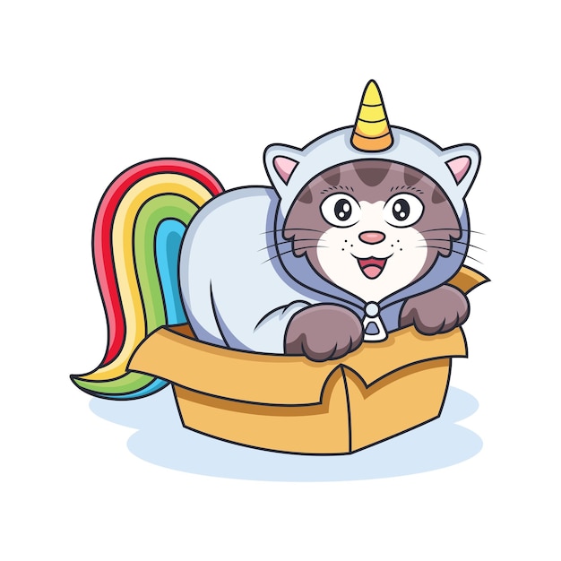 Cute unicorn in cardboard box animal vector icon illustration isolated on premium vector