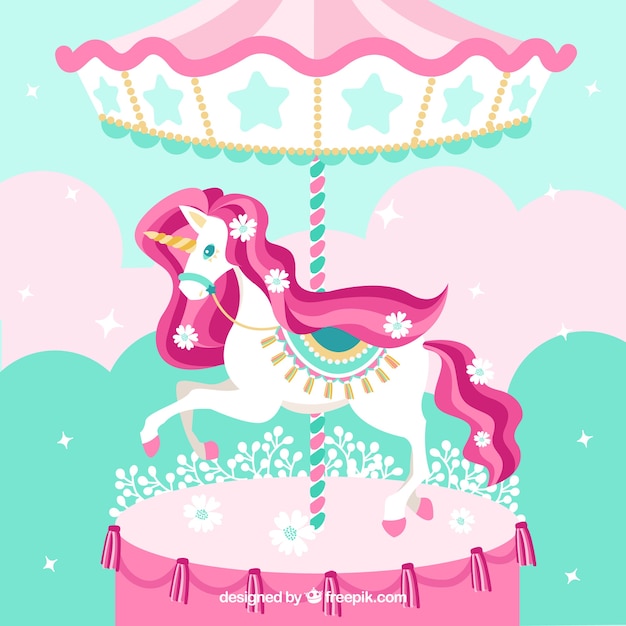 Cute unicorn in carousel