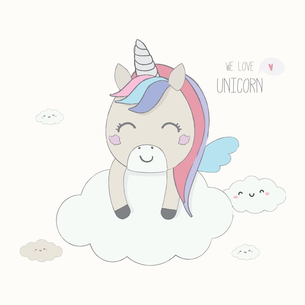 Cute unicorn cartoon character illustration