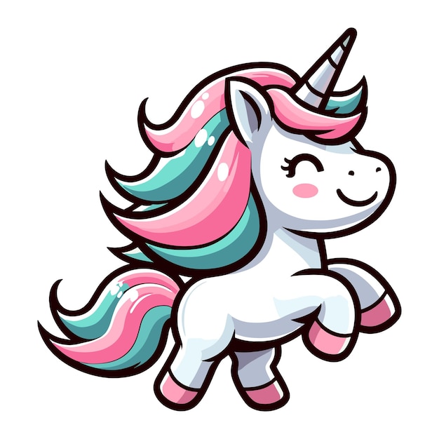 Cute unicorn cartoon character vector illustration happy adorable magic unicorn