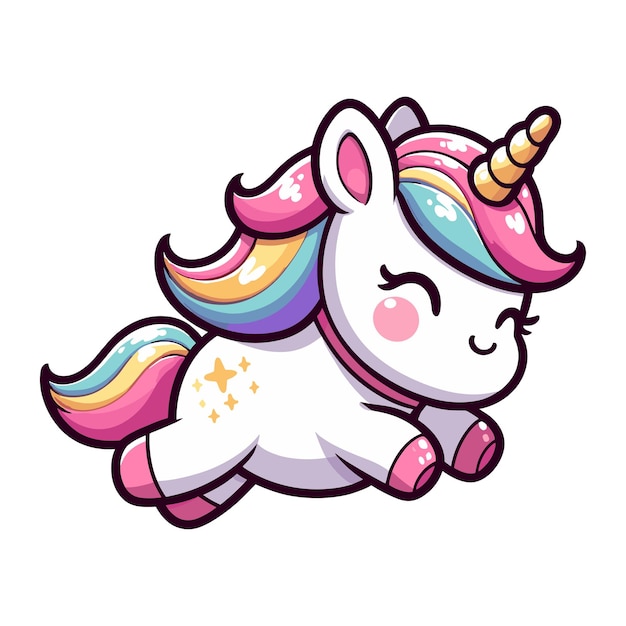 Carino unicorno personaggio di cartone animato illustrazione vettoriale felice adorabile unicorno magico