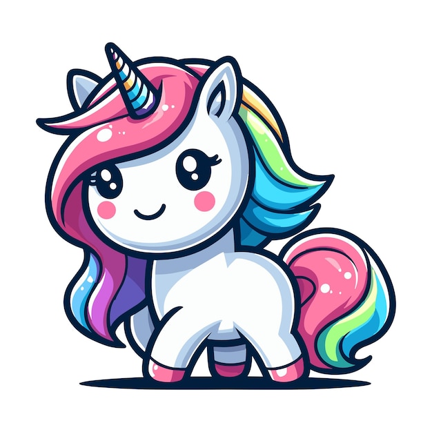 Cute unicorn cartoon character vector illustration happy adorable magic unicorn