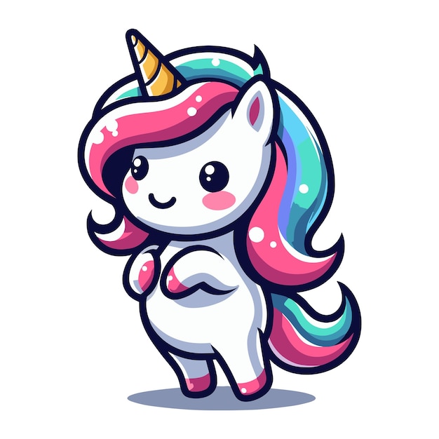Cute unicorn cartoon character vector illustration happy adorable magic unicorn