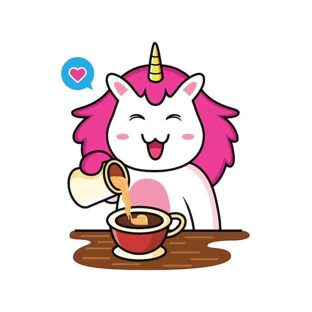 Vector cute unicorn cartoon make a cup of coffee