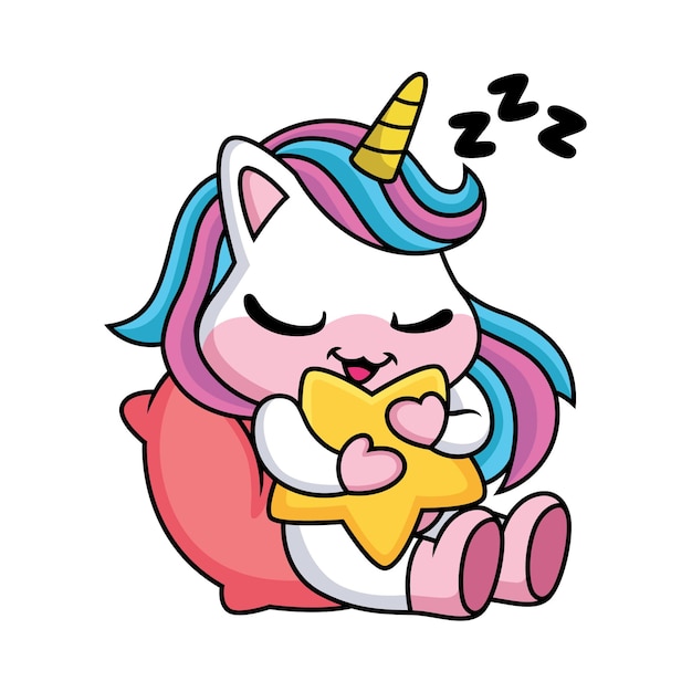 Vector cute unicorn cartoon sleeping with star