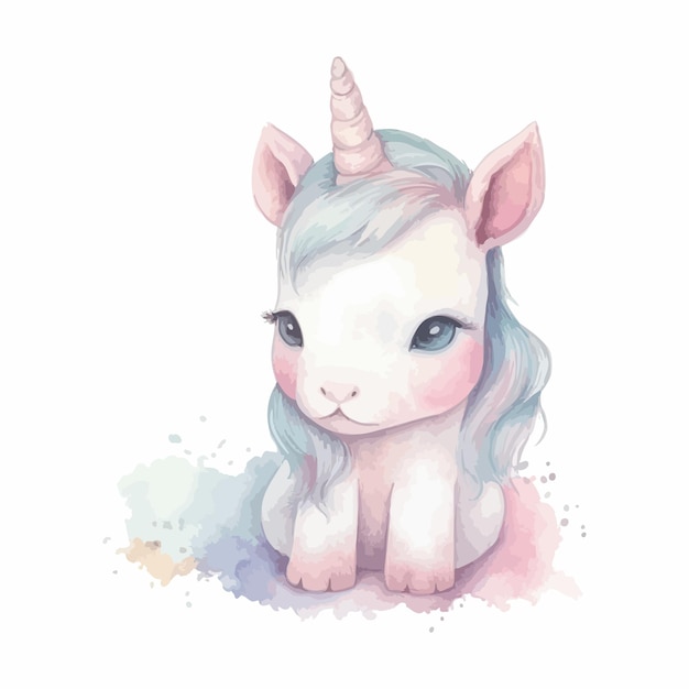 A cute unicorn cartoon watercolor white background