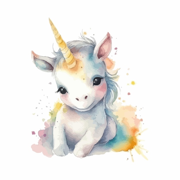 A cute unicorn cartoon watercolor white background