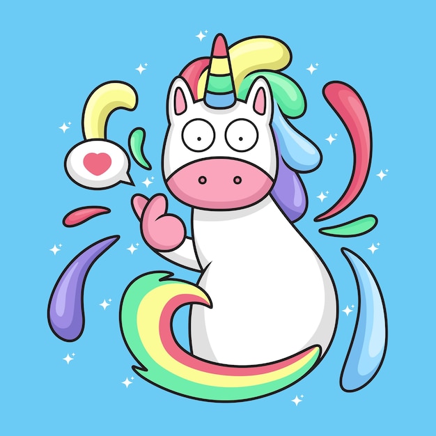 Vettore simpatico cartone animato unicorno con amore icona vettore animale illustrazione isolata su vettore premium