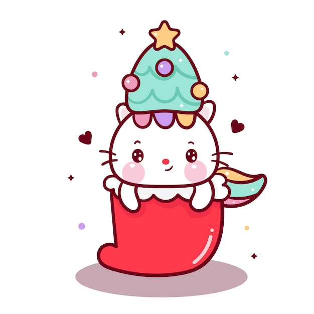 Cute unicorn cat vector with santa sock