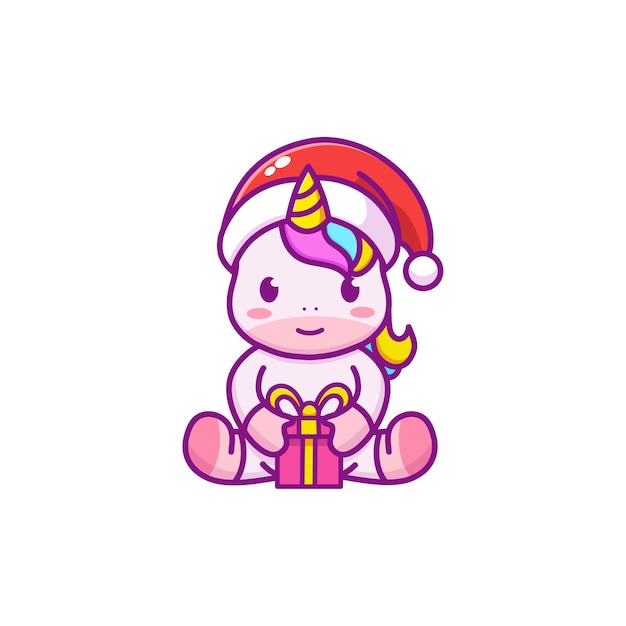 Cute unicorn celebrating christmas