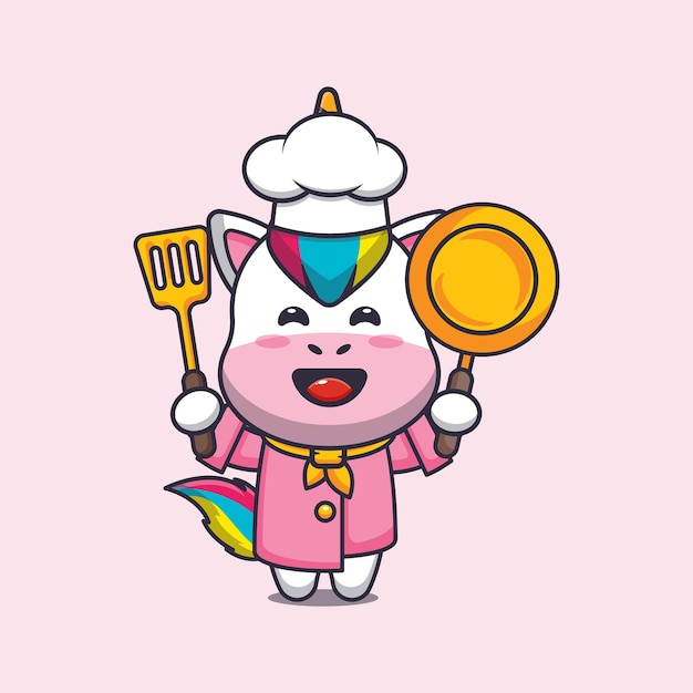 Vector cute unicorn chef mascot cartoon character