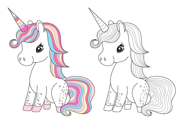 Cute unicorn childrens coloring book