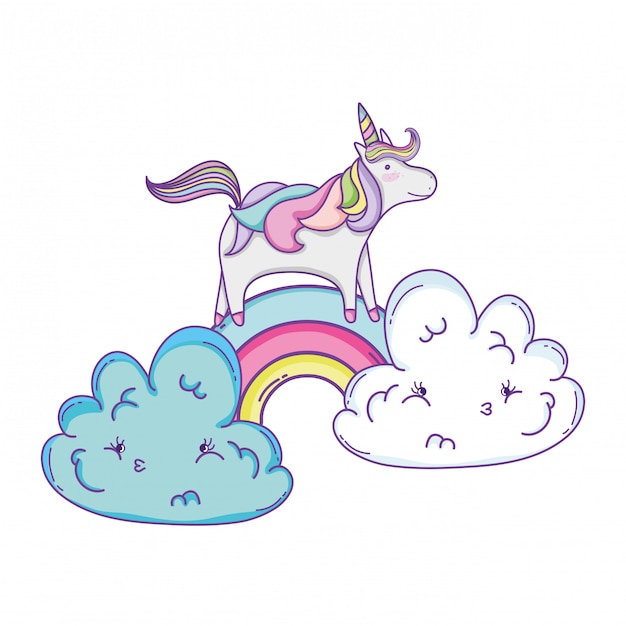 Carino unicorno e nuvole