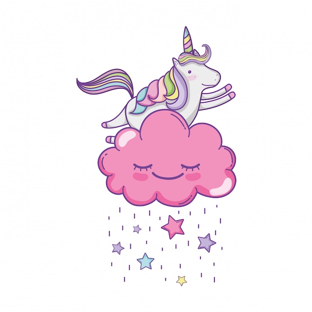 Carino unicorno e nuvole