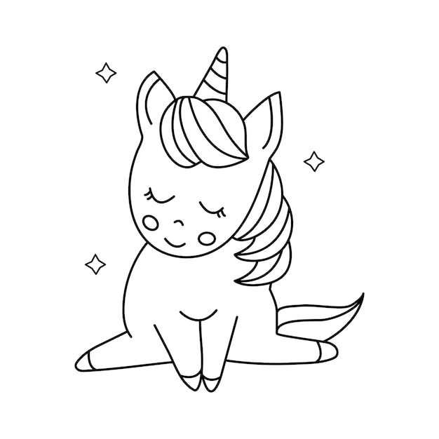 Vector cute unicorn coloring element for kids