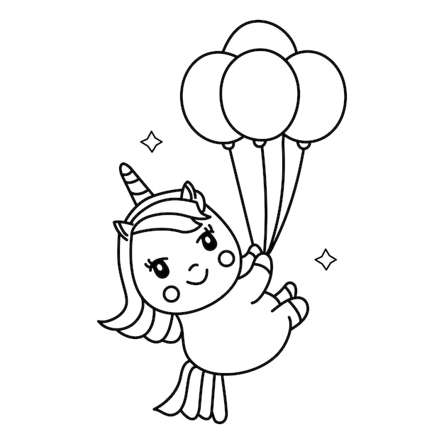 Cute Unicorn Coloring Element for Kids