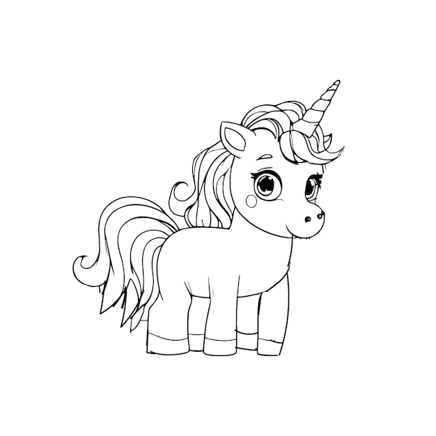 Vector cute unicorn coloring page for kids