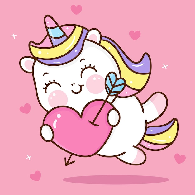 Cute unicorn cupid cartoon kawaii animal for valentine's day