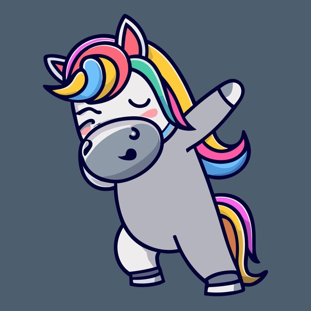 Cute unicorn dabbing cartoon vector icon illustration