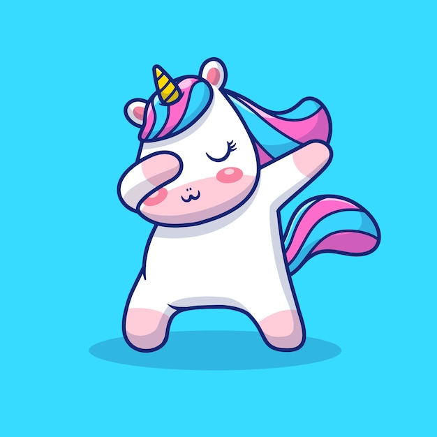 Carino unicorn dabbing illustration. personaggio dei cartoni animati della mascotte unicorno. concetto animale isolato