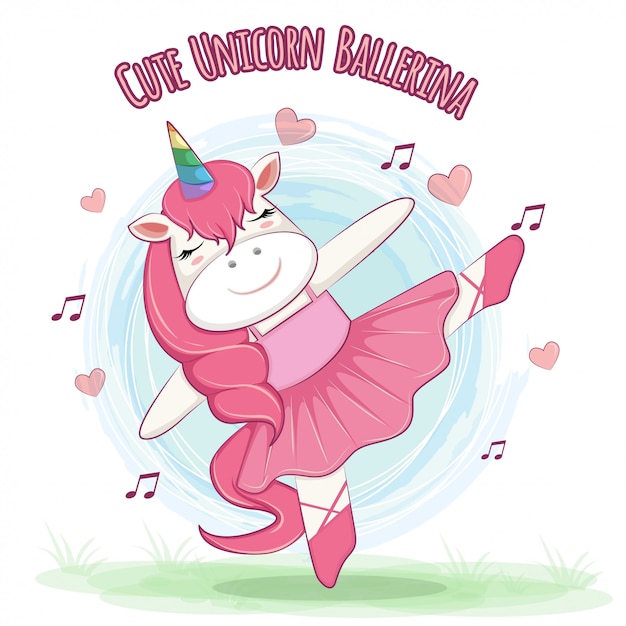 Vector cute unicorn dancing ballerina