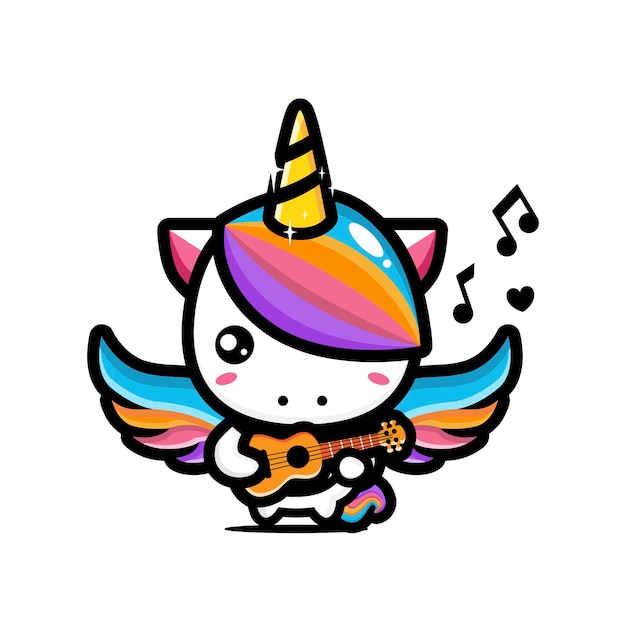 Cute unicorn design is playing ukulele